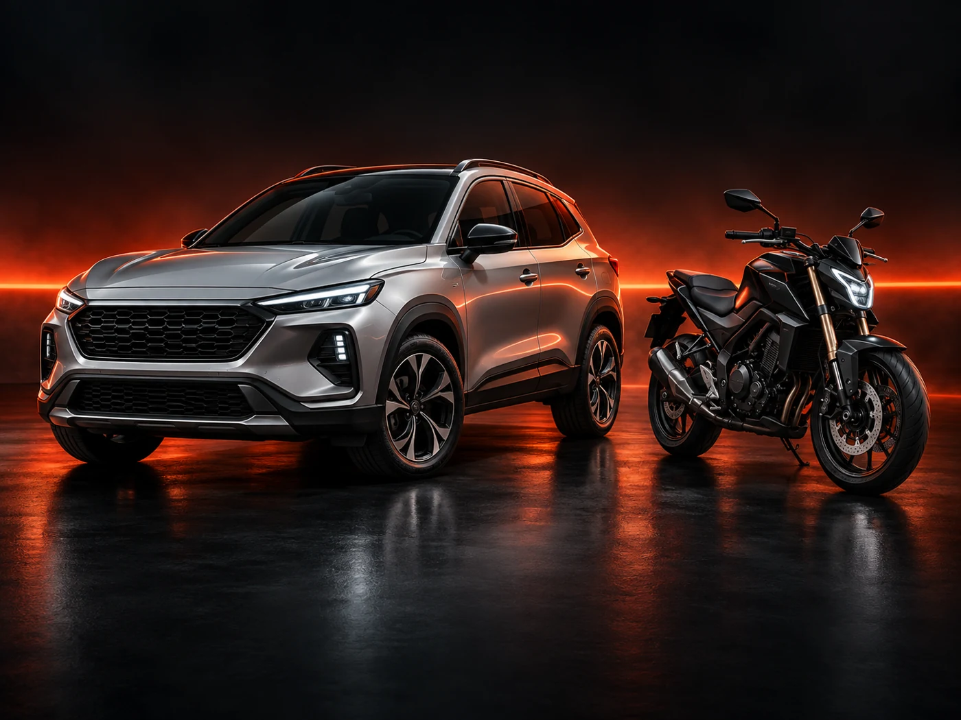 Composição ilustrativa de carro e moto do projeto Finanfácil